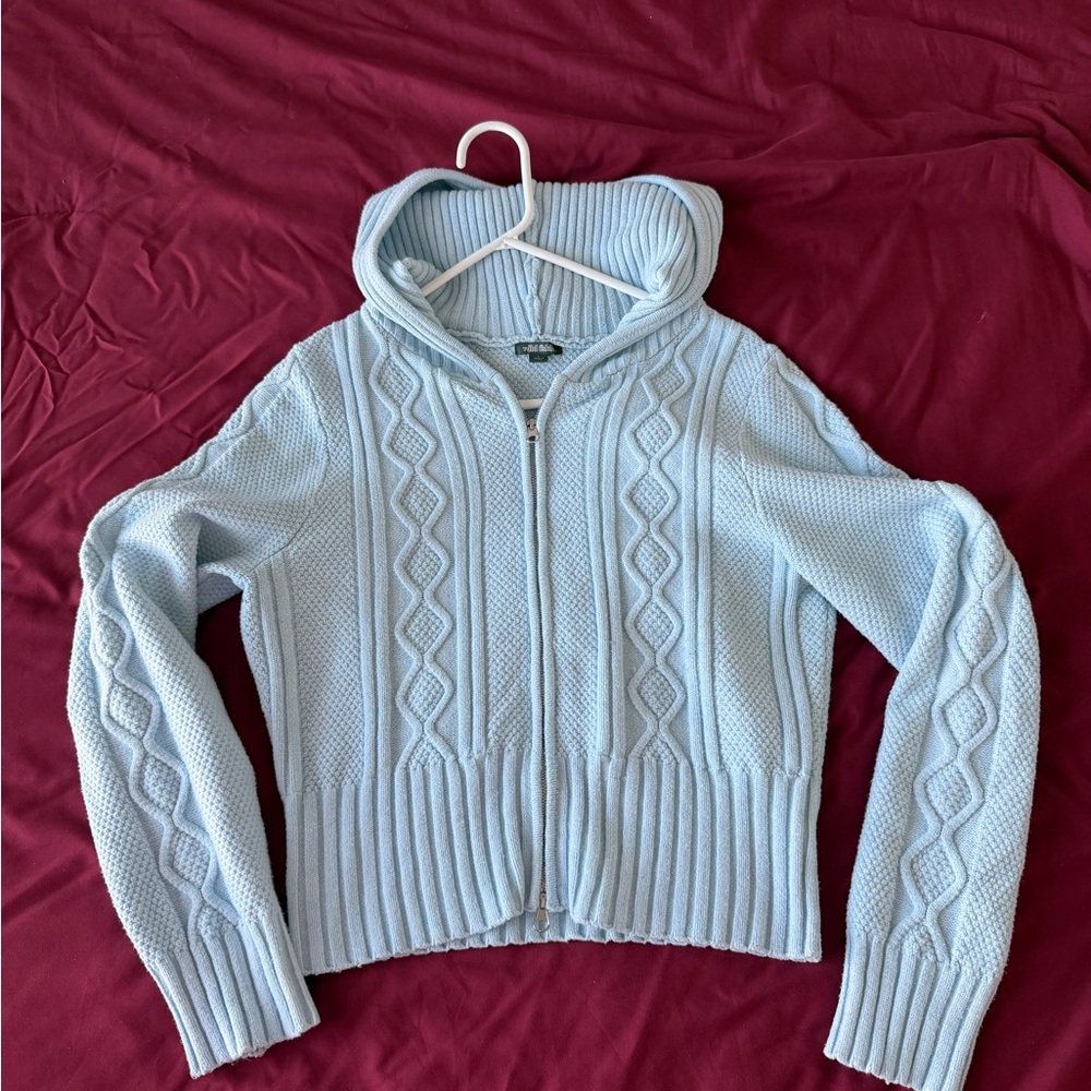 light blue sweater zip up jacket